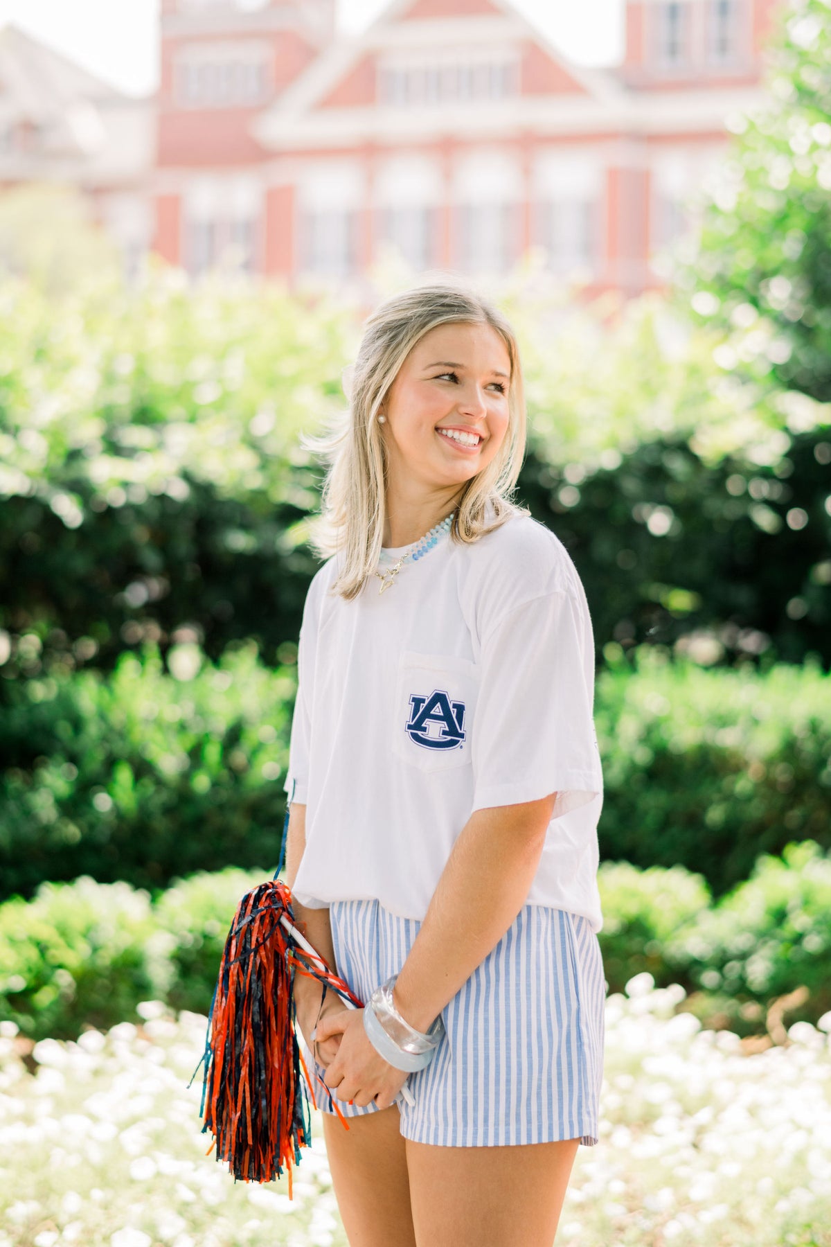 Auburn University White T-Shirt with a blueprint of the Jordan-Hare Stadium
