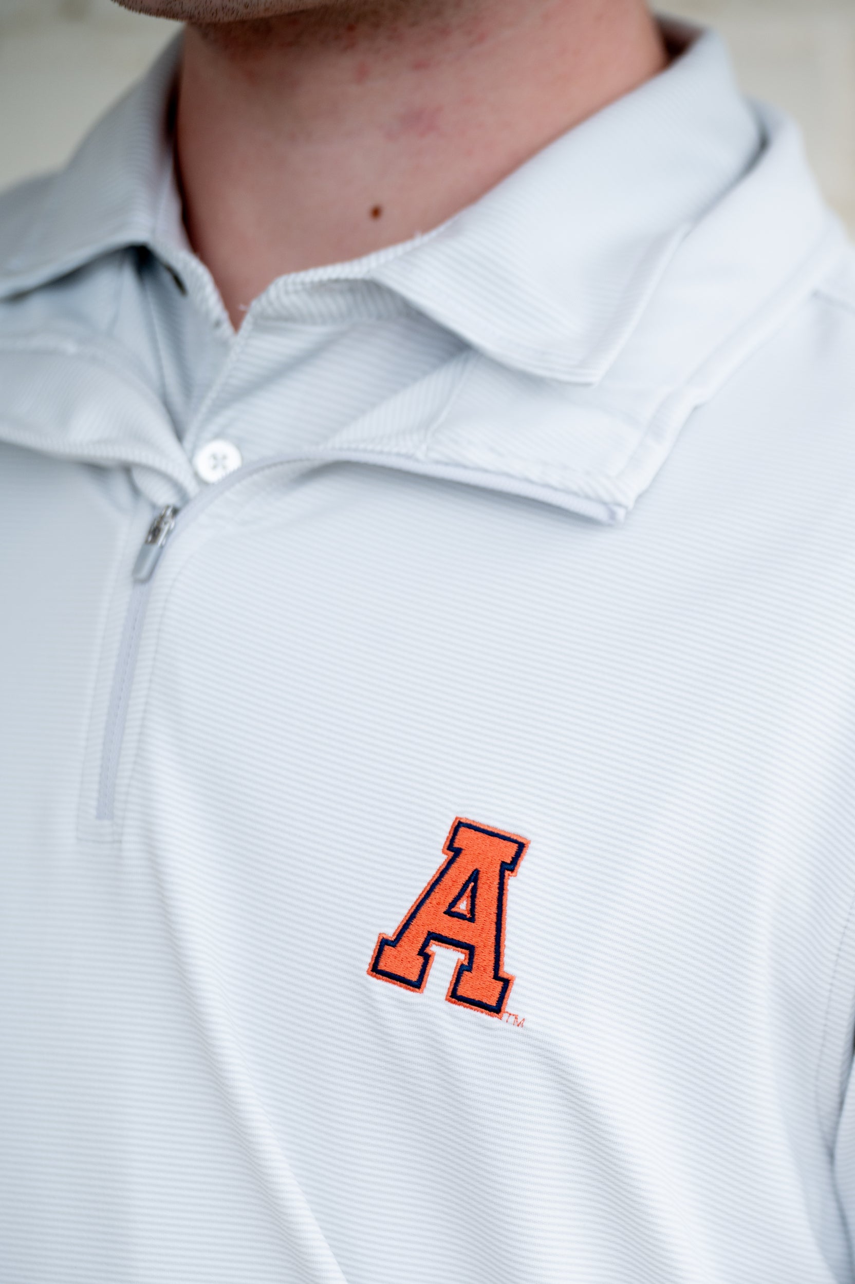 Auburn University Light Grey Stripe ¼ Zip Pullover with the Orange Block A Logo embroidery