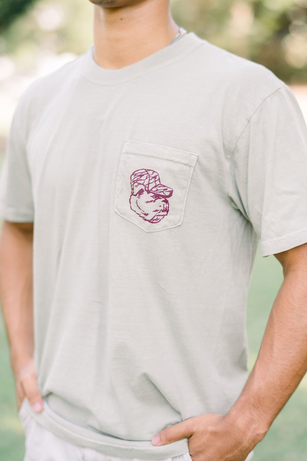 Front Pocket with an image of Bully in a Camo Hat