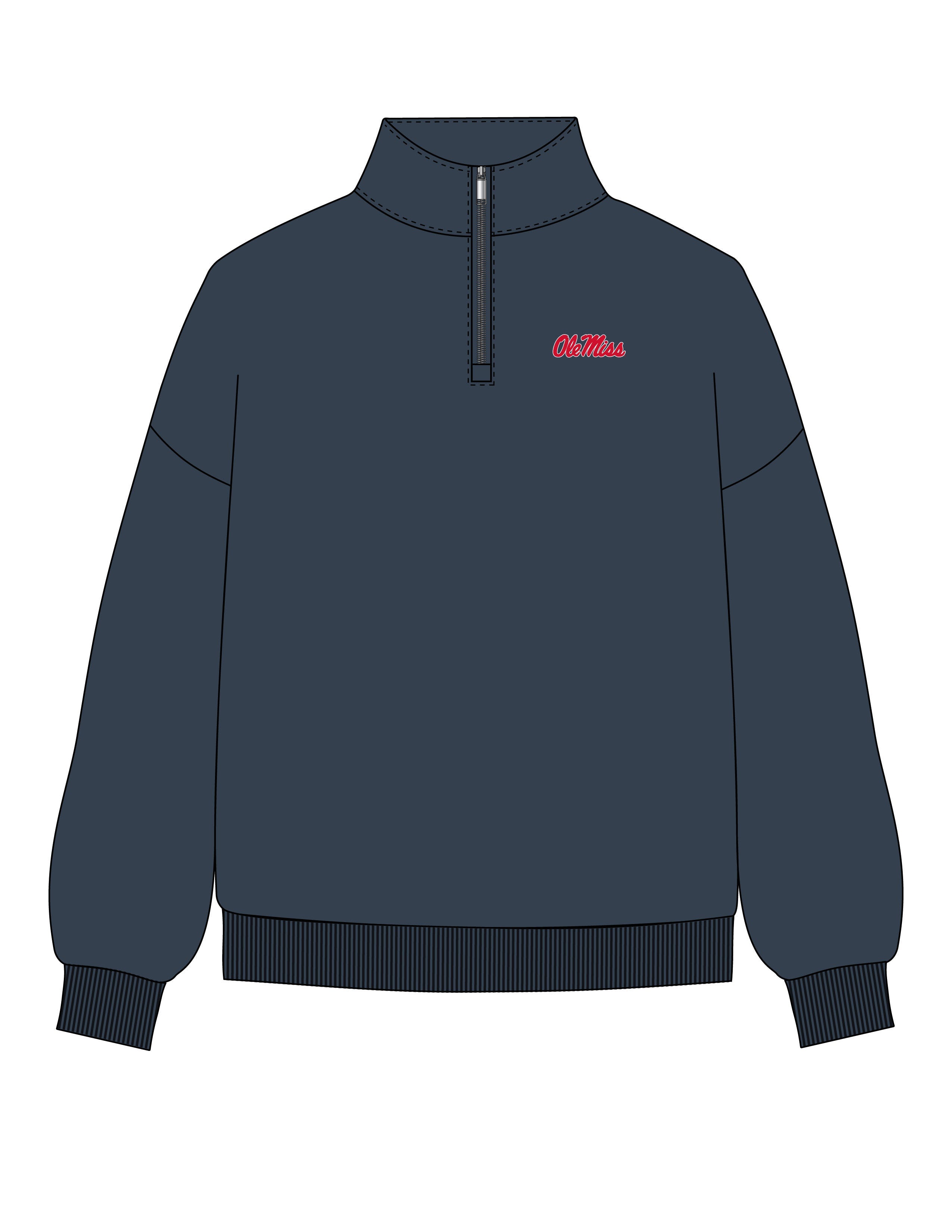 Navy blue half-zip sweatshirt with a logo on the chest against a white background