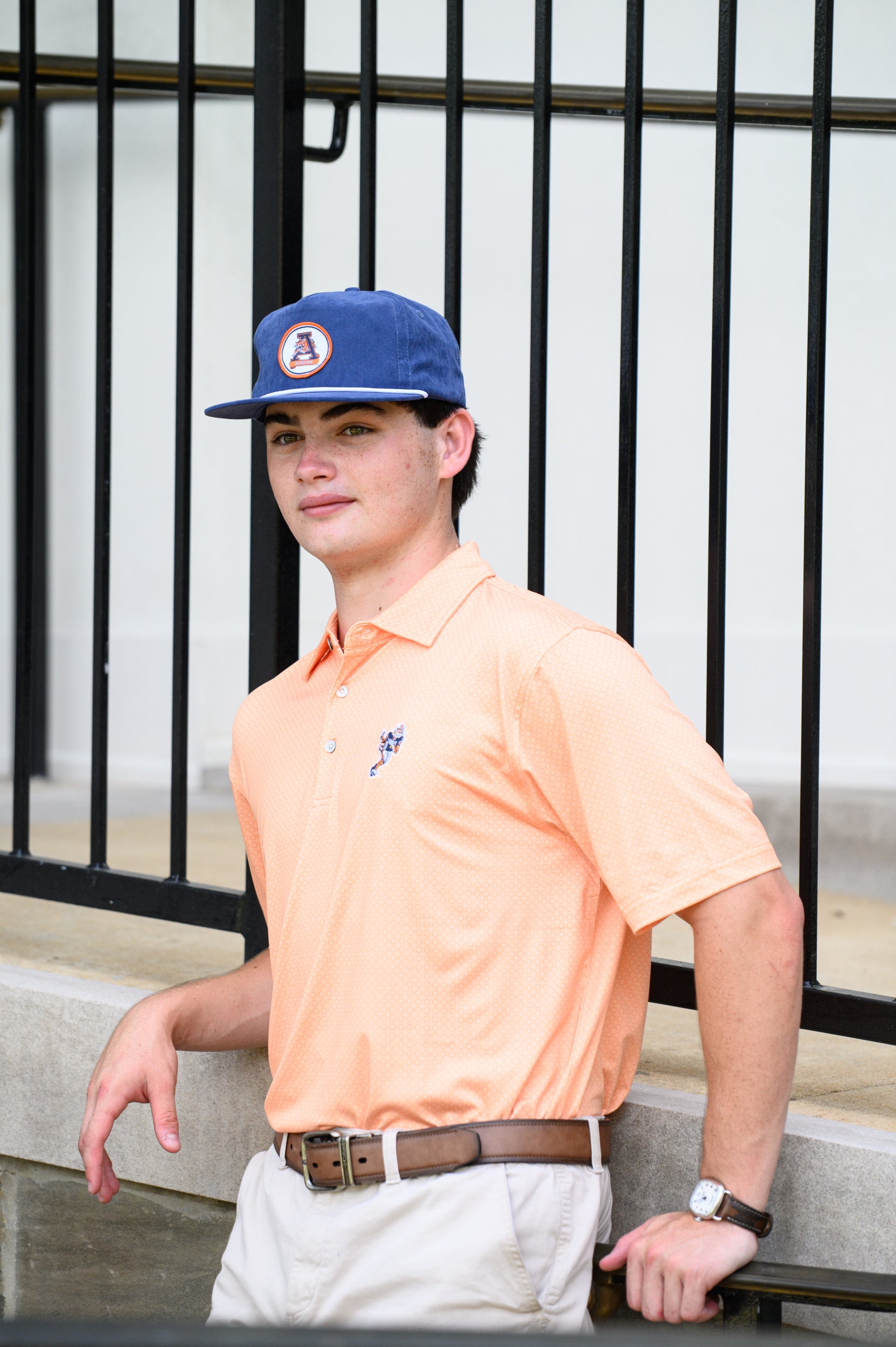 Auburn University Orange Men’s Diamond Polo with the Original Aubie Football Logo embroidery