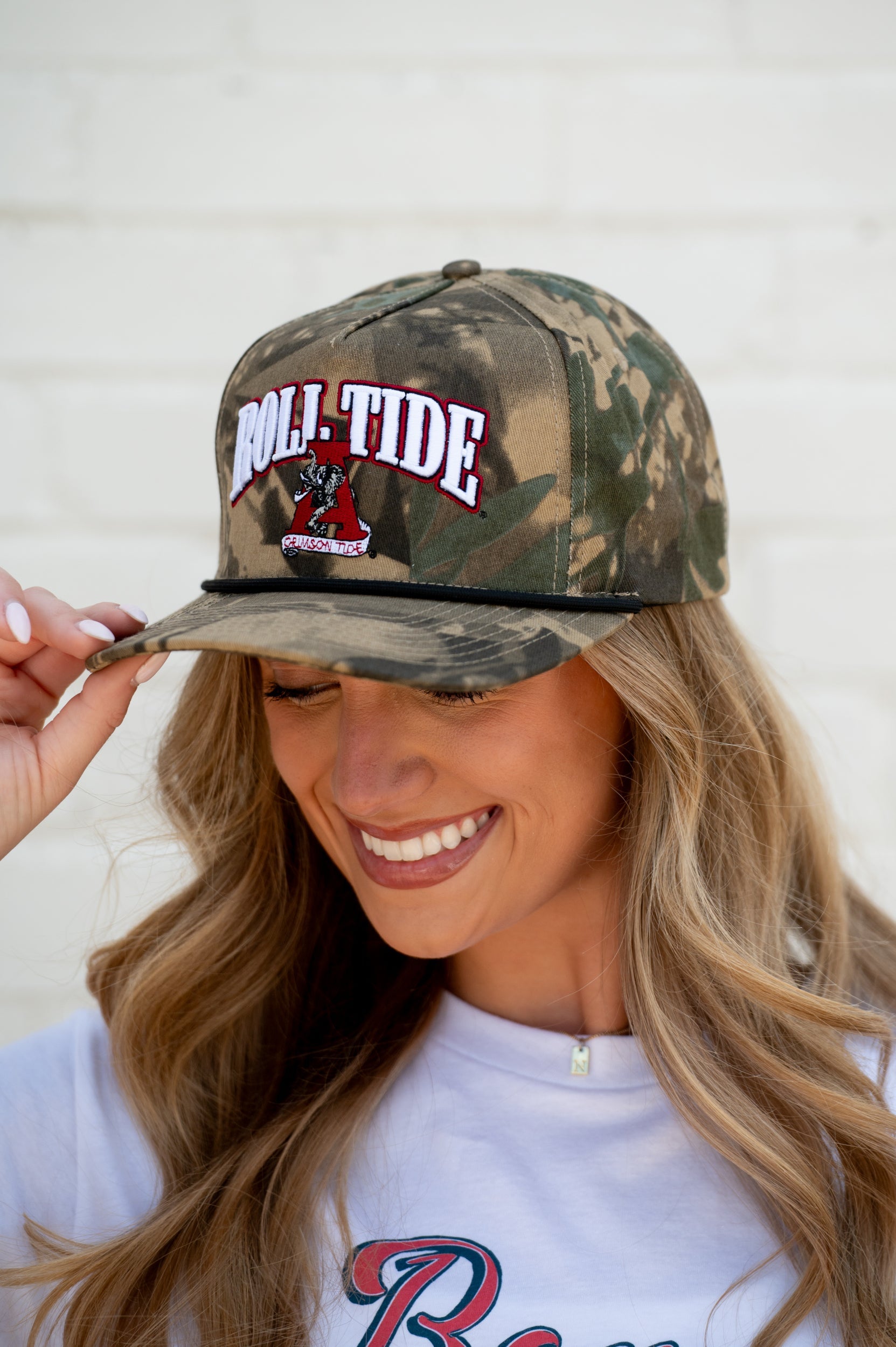 University of Alabama Camouflage Hat with Red text “Roll Tide”
