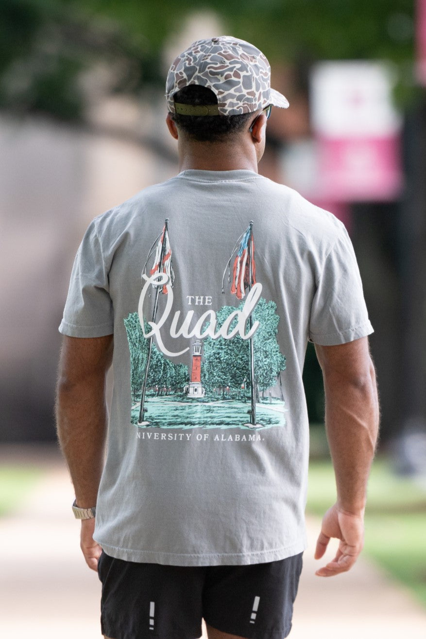 University of Alabama Grey The Quad T-Shirt featuring an illustration of The Quad