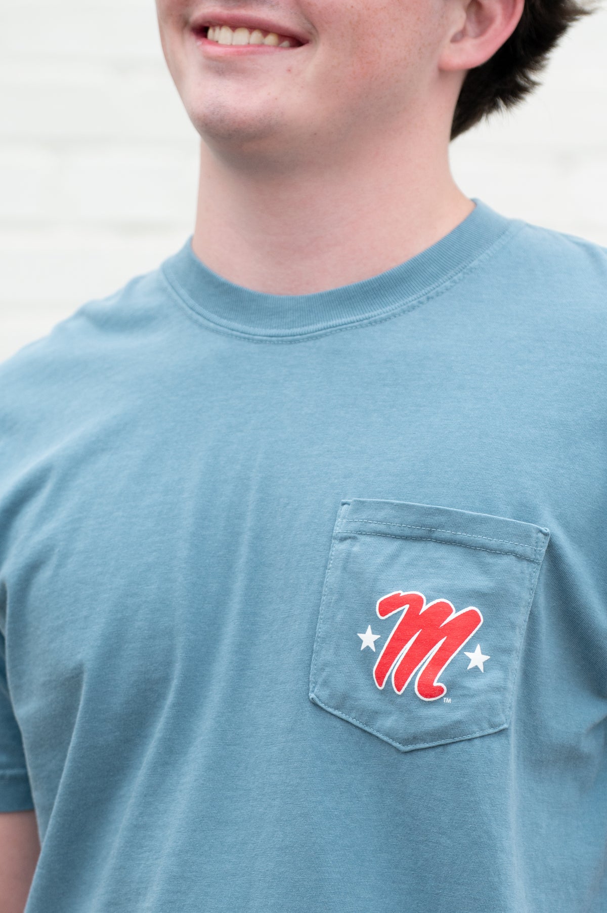 Ole Miss Blue T-Shirt with a blueprint of the Vaught-Hemingway Stadium